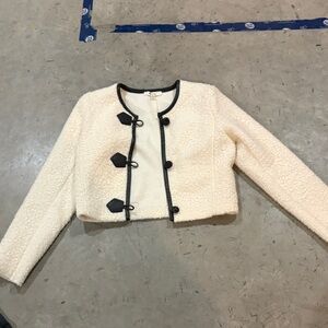 Women's Cream Bomber Jacket with Black Trim